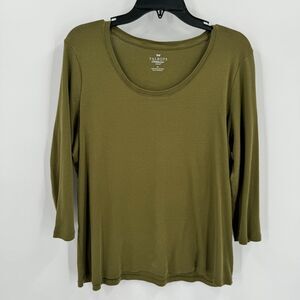 Talbots Womens 1X Olive Green 100% Pima Cotton Shirt 3/4 Sleeves